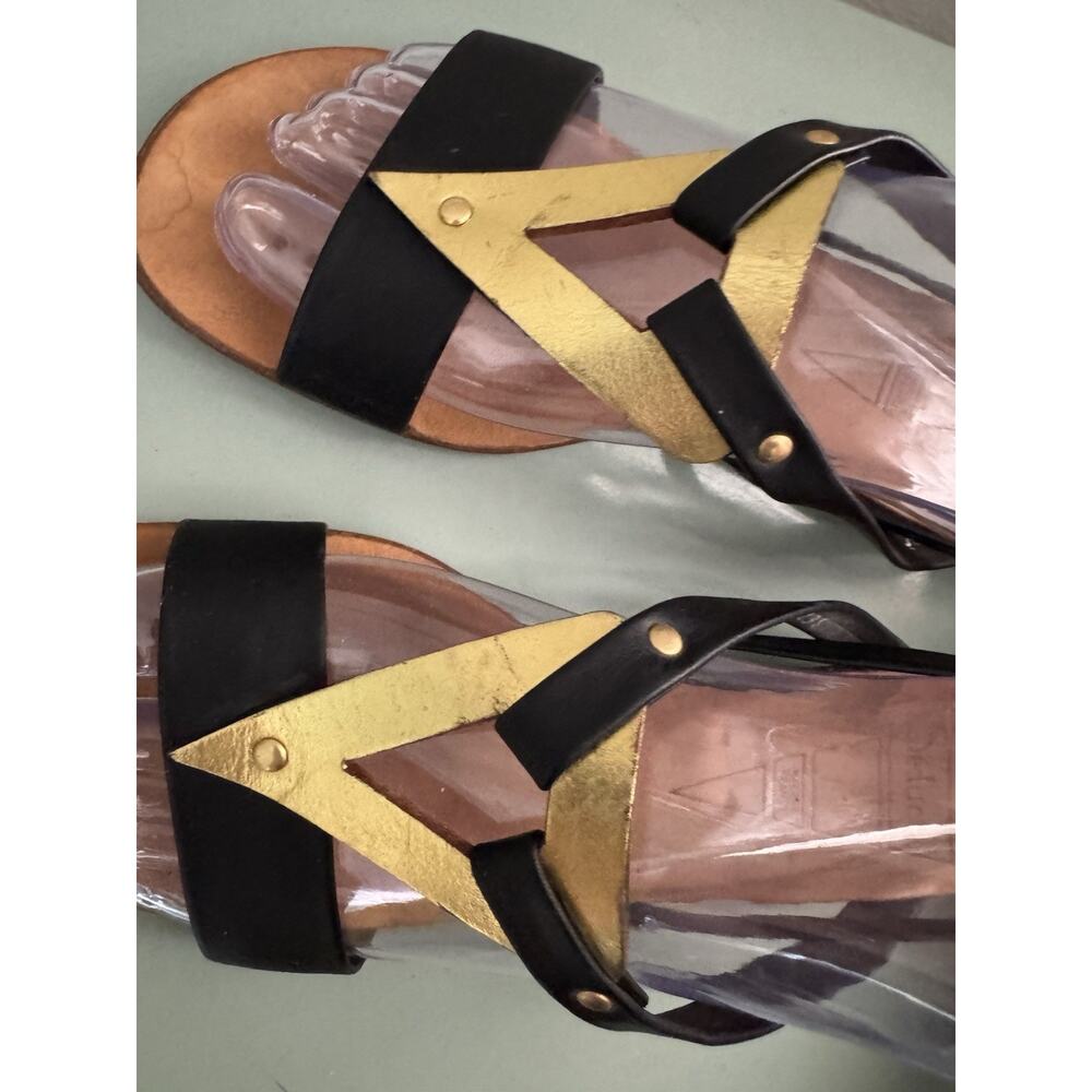 Vintage 90s Y2K Seducta Paris Leather Sandal Black Gold Leather Sz 7 - Picture 7 of 10